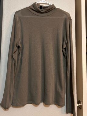 Express Olive Turtleneck Long-Sleeve Sheer Top